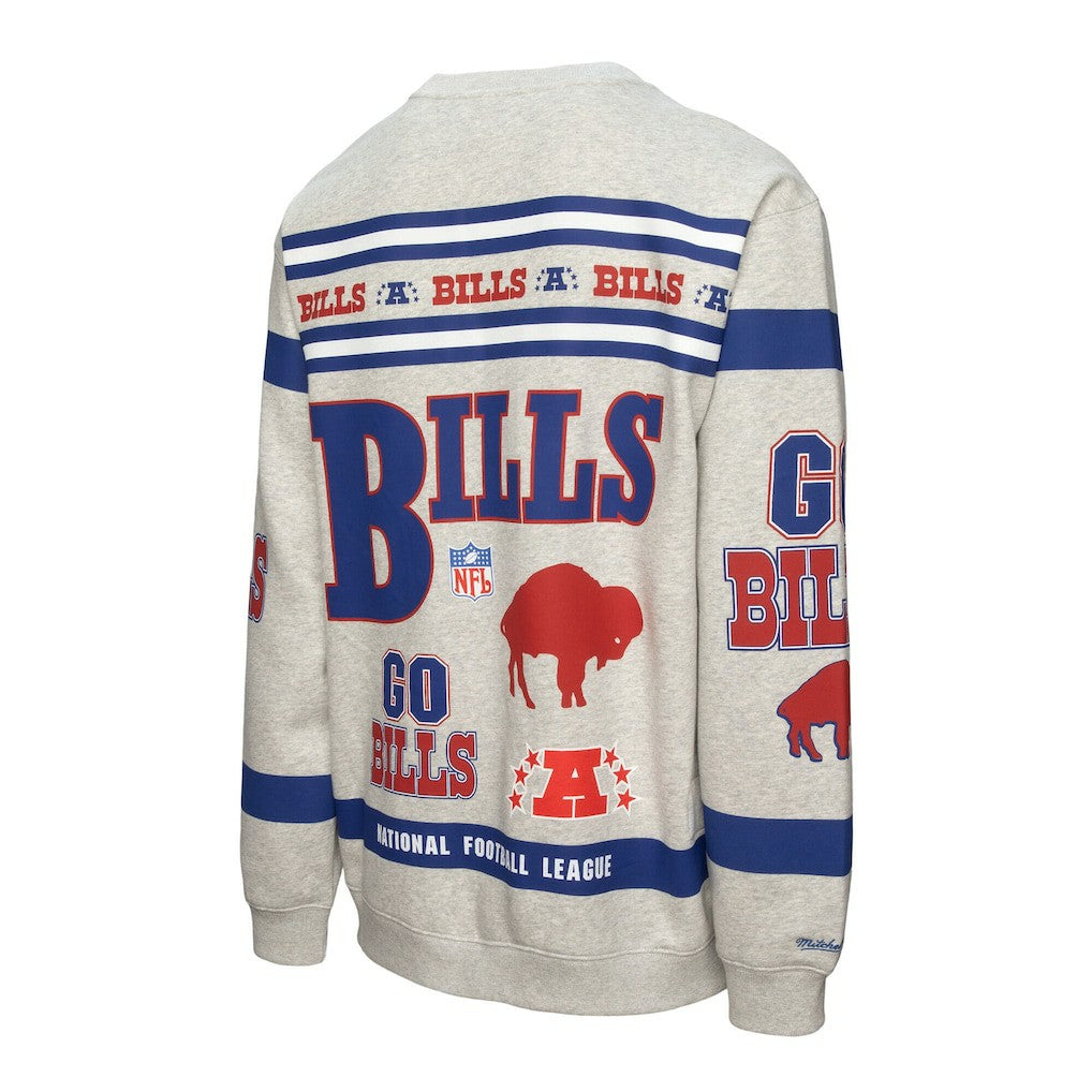 Buffalo Bills All Over Print Vintage Fleece Crewneck Sweatshirt Heather Gray
