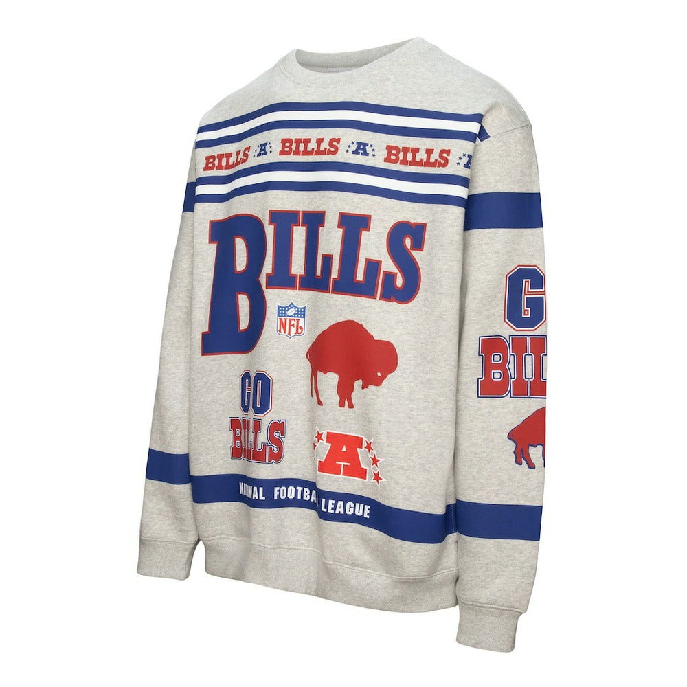Buffalo Bills All Over Print Vintage Fleece Crewneck Sweatshirt Heather Gray