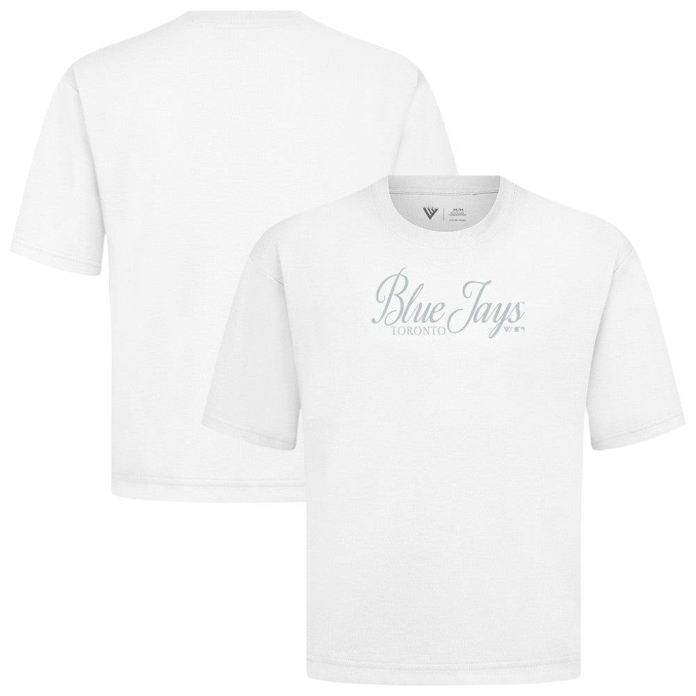 Toronto Blue Jays Levelwear Ethereal Oversized Luxe Signature Knit T-Shirt - White T-shirts