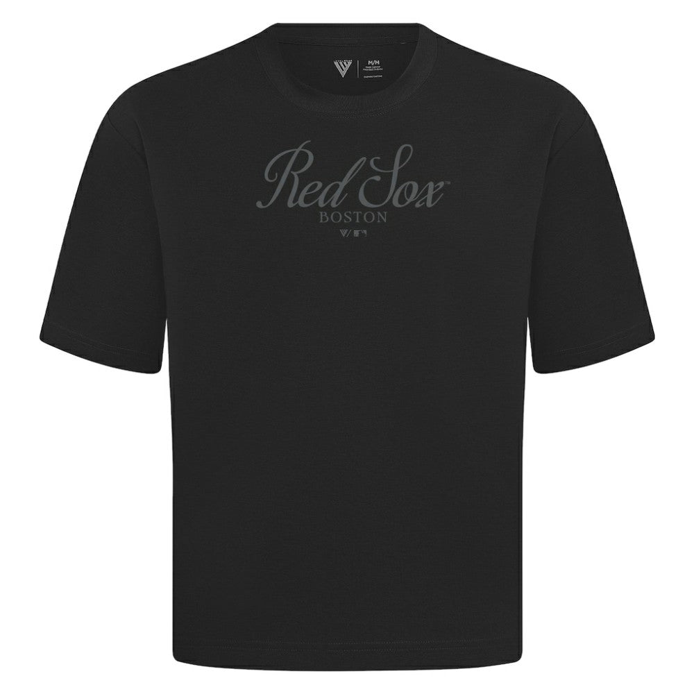 Boston Red Sox Levelwear Ethereal Oversized Luxe Signature Knit T-Shirt - Black T-shirts