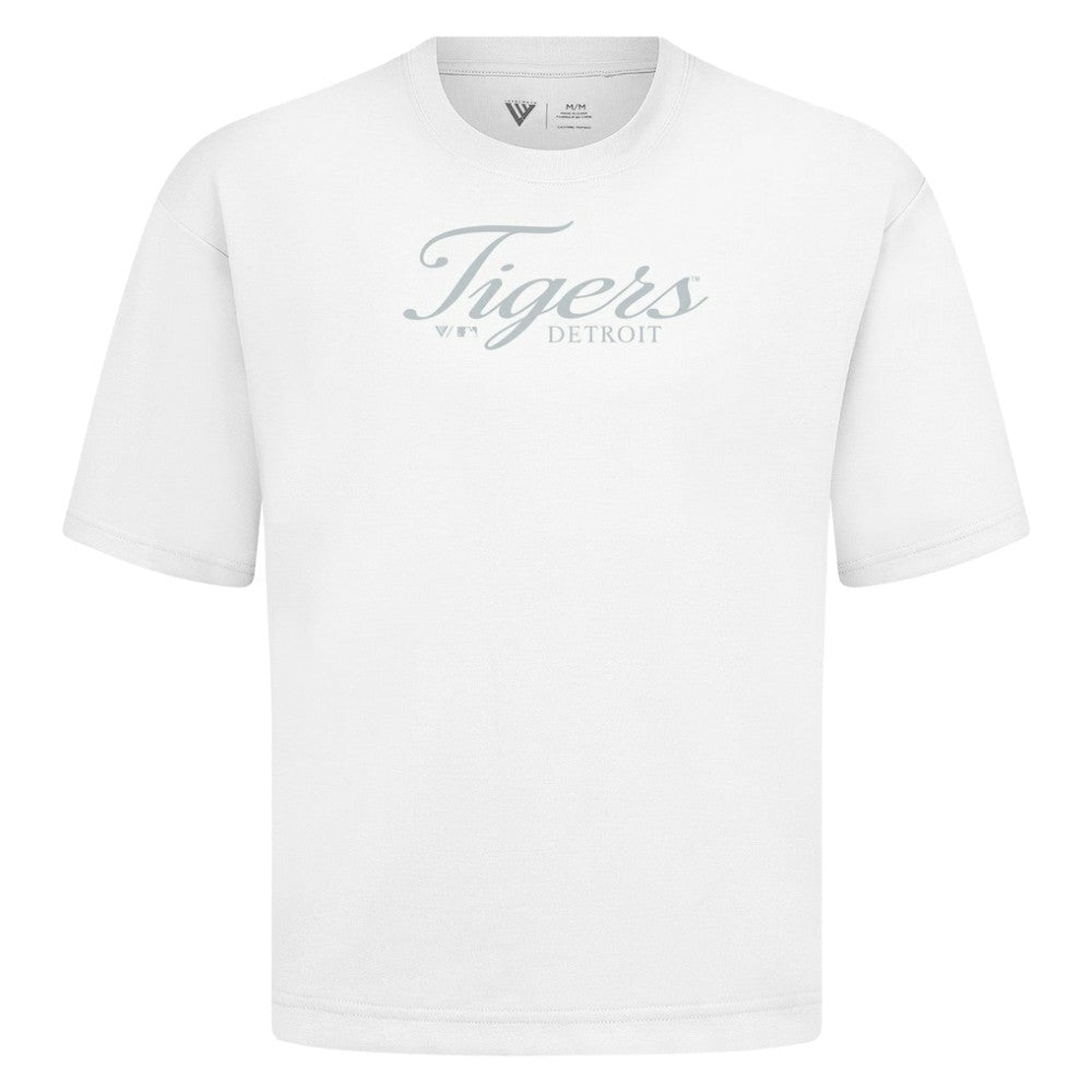 Detroit Tigers Levelwear Ethereal Oversized Luxe Signature Knit T-Shirt - White T-shirts