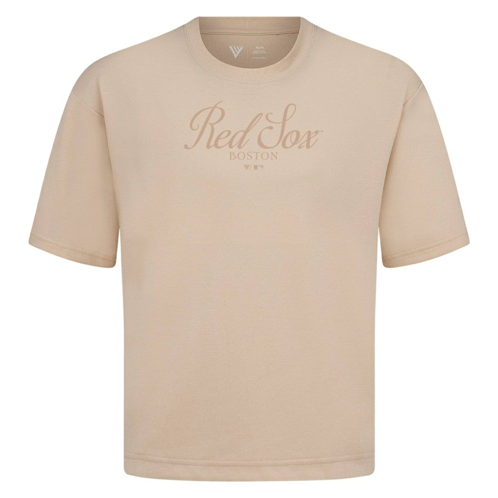 Boston Red Sox Levelwear Ethereal Oversized Luxe Signature Knit T-Shirt - Khaki T-shirts