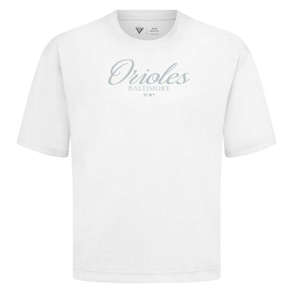 Baltimore Orioles Levelwear Ethereal Oversized Luxe Signature Knit T-Shirt - White T-shirts