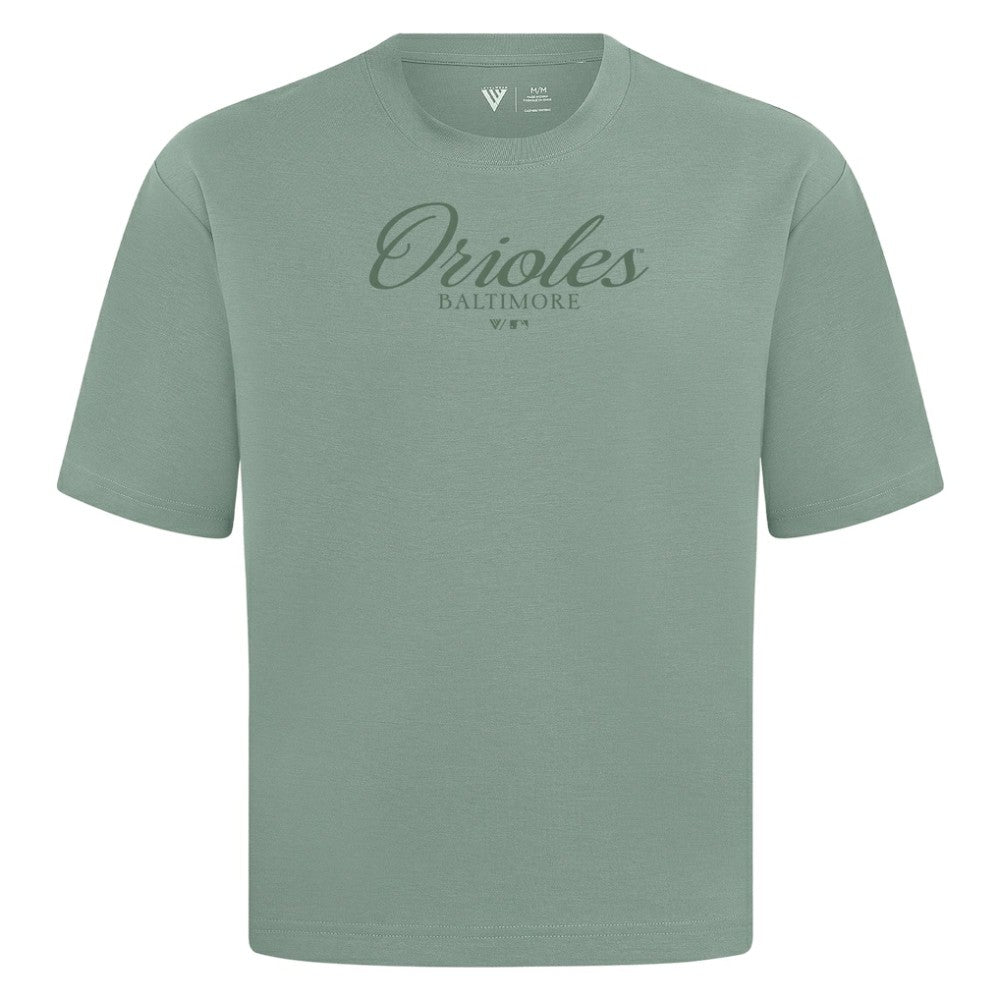 Baltimore Orioles Levelwear Ethereal Oversized Luxe Signature Knit T-Shirt - Green T-shirts