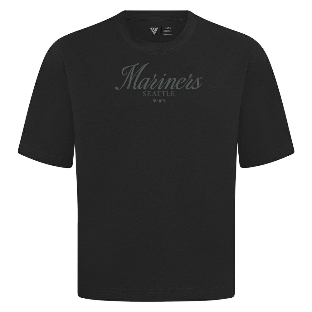 Seattle Mariners Levelwear Ethereal Oversized Luxe Signature Knit T-Shirt - Black T-shirts