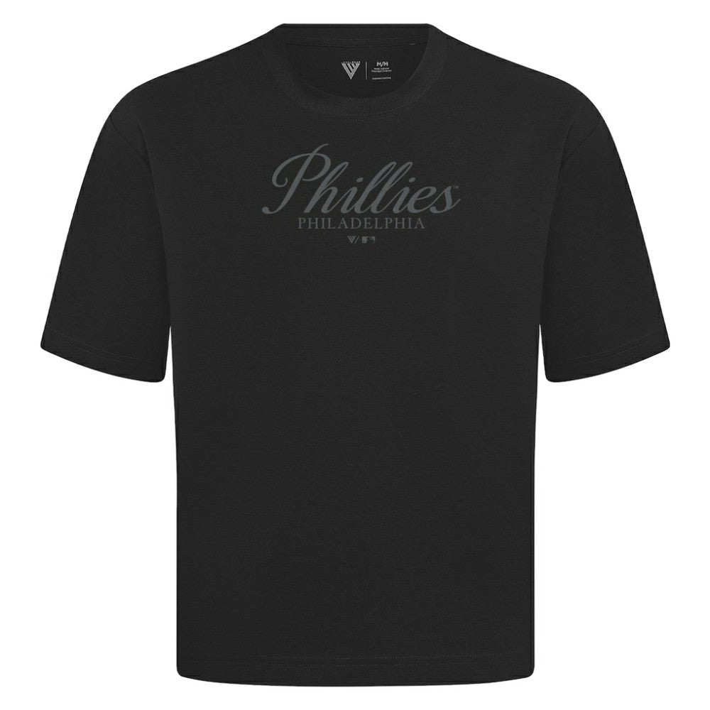 Philadelphia Phillies Levelwear Ethereal Oversized Luxe Signature Knit T-Shirt - Black T-shirts