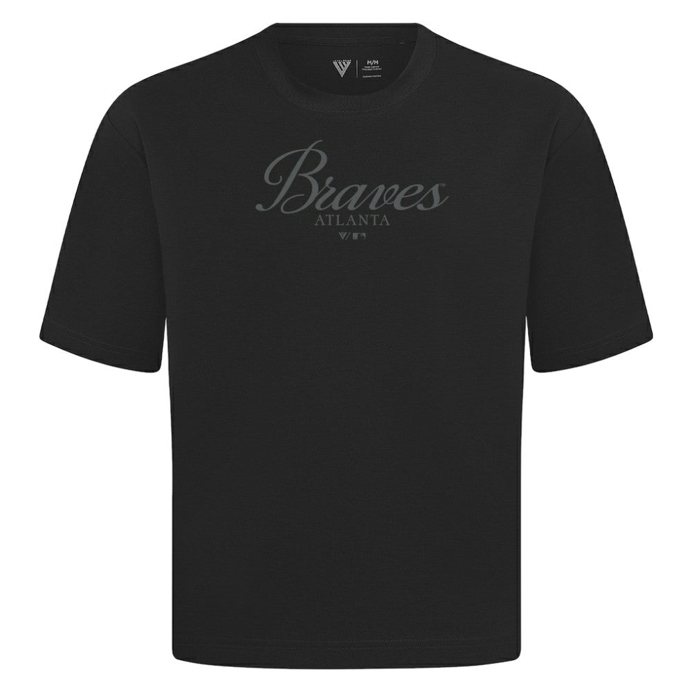 Atlanta Braves Levelwear Ethereal Oversized Luxe Signature Knit T-Shirt - Black T-shirts