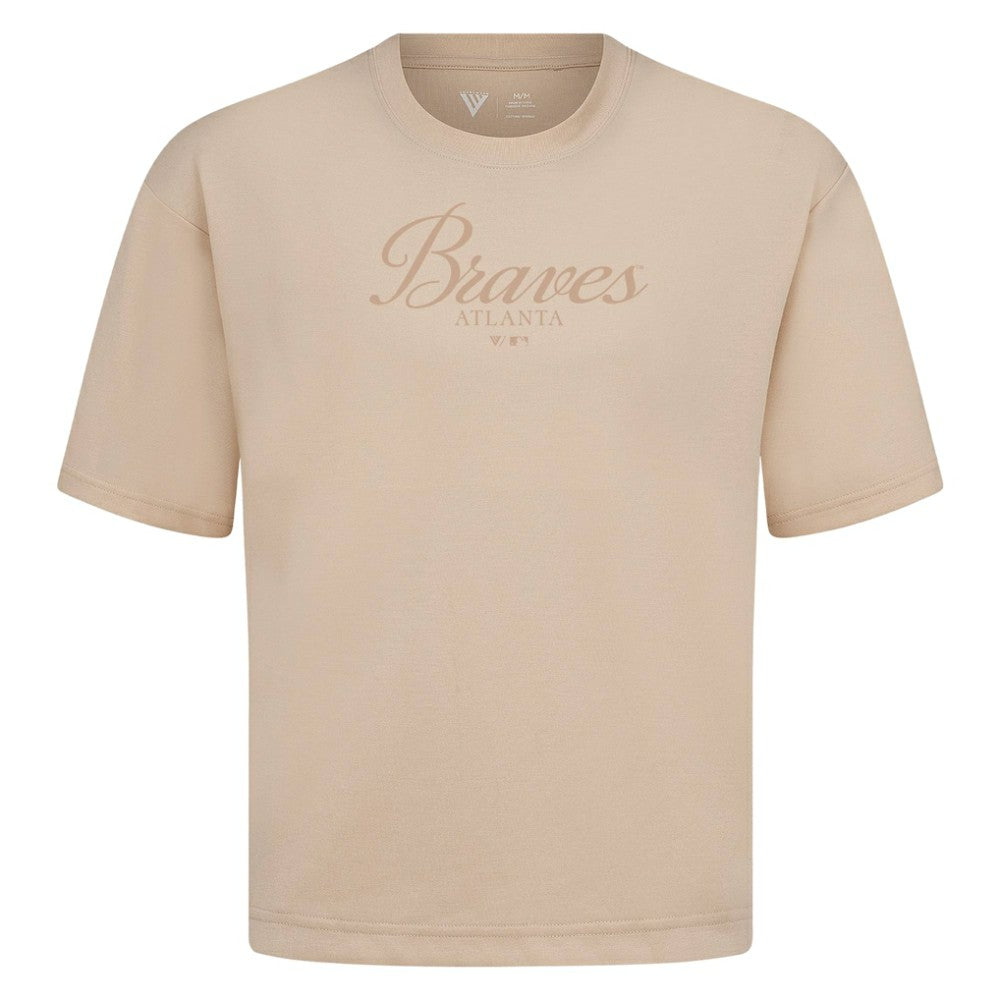 Atlanta Braves Levelwear Ethereal Oversized Luxe Signature Knit T-Shirt - Khaki T-shirts