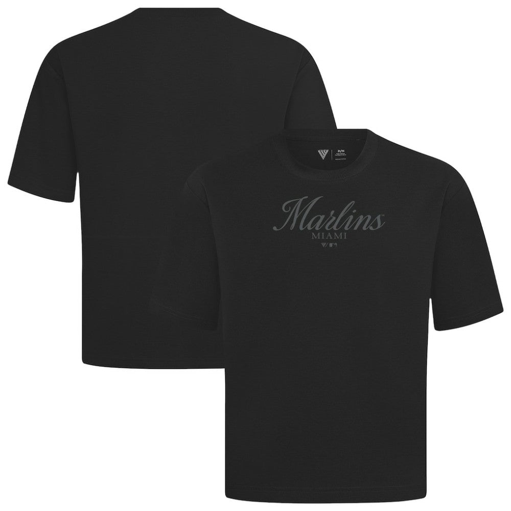 Miami Marlins Levelwear Ethereal Oversized Luxe Signature Knit T-Shirt - Black T-shirts