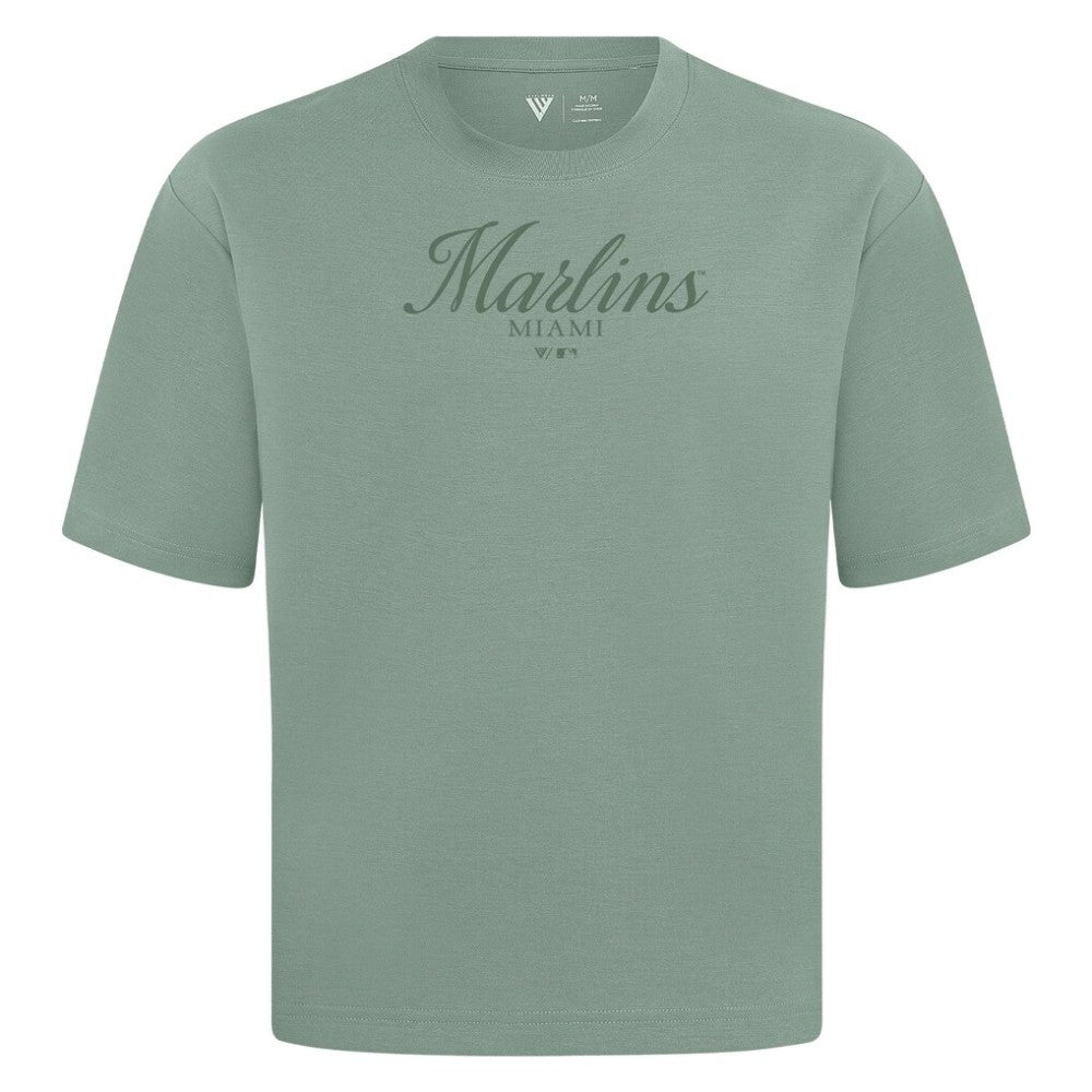 Miami Marlins Levelwear Ethereal Oversized Luxe Signature Knit T-Shirt - Green T-shirts