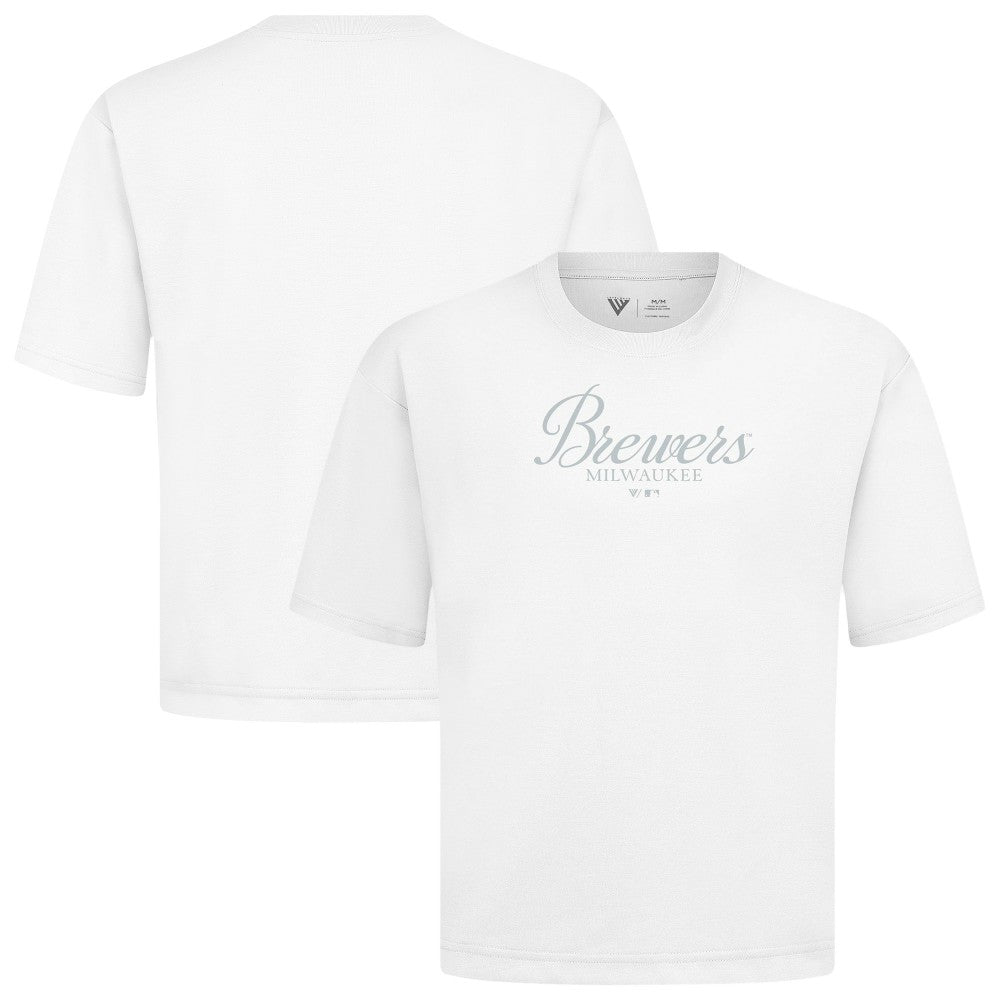 Milwaukee Brewers Levelwear Ethereal Oversized Luxe Signature Knit T-Shirt - White T-shirts