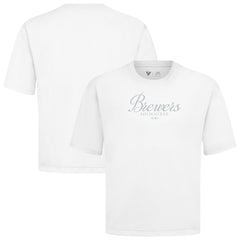 Milwaukee Brewers Levelwear Ethereal Oversized Luxe Signature Knit T-Shirt - White T-shirts