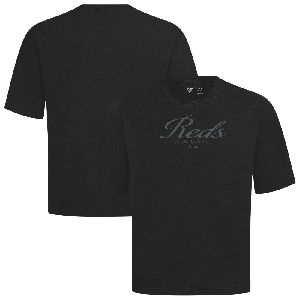 Cincinnati Reds Levelwear Ethereal Oversized Luxe Signature Knit T-Shirt - Black T-shirts
