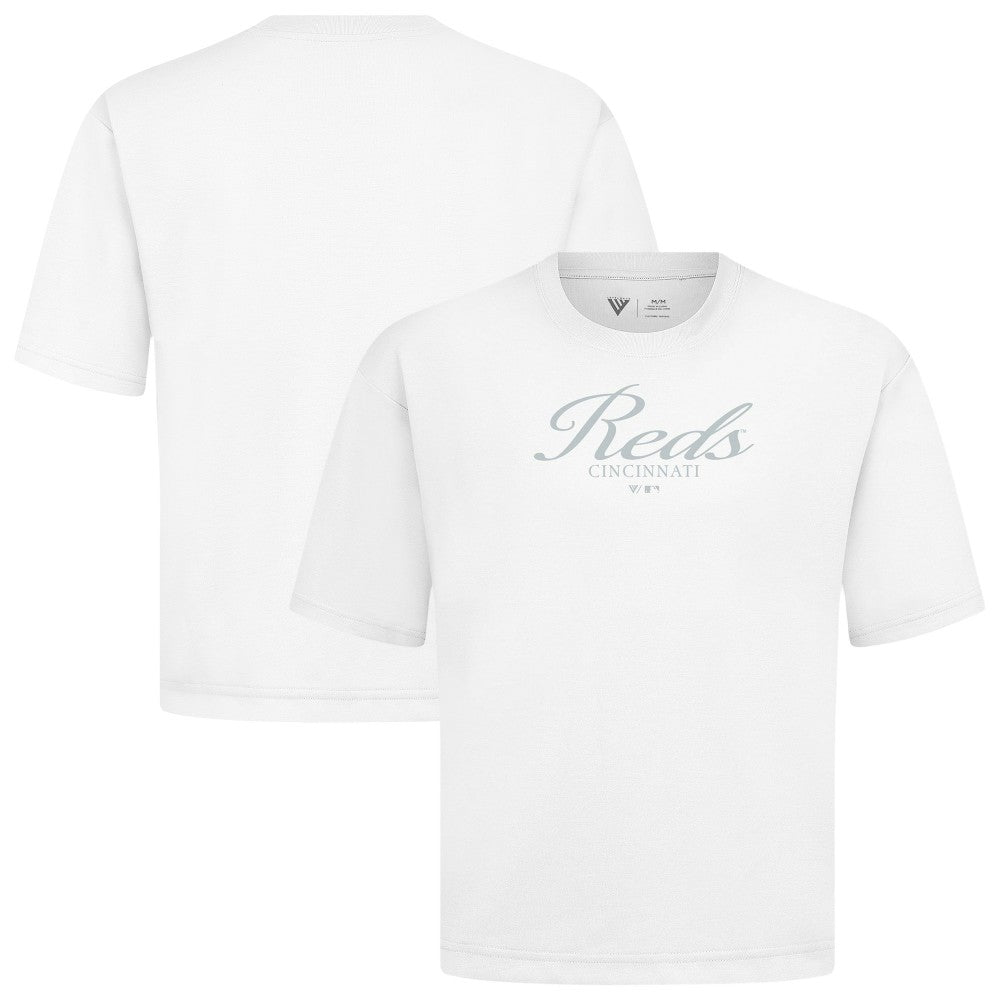 Cincinnati Reds Levelwear Ethereal Oversized Luxe Signature Knit T-Shirt - White T-shirts