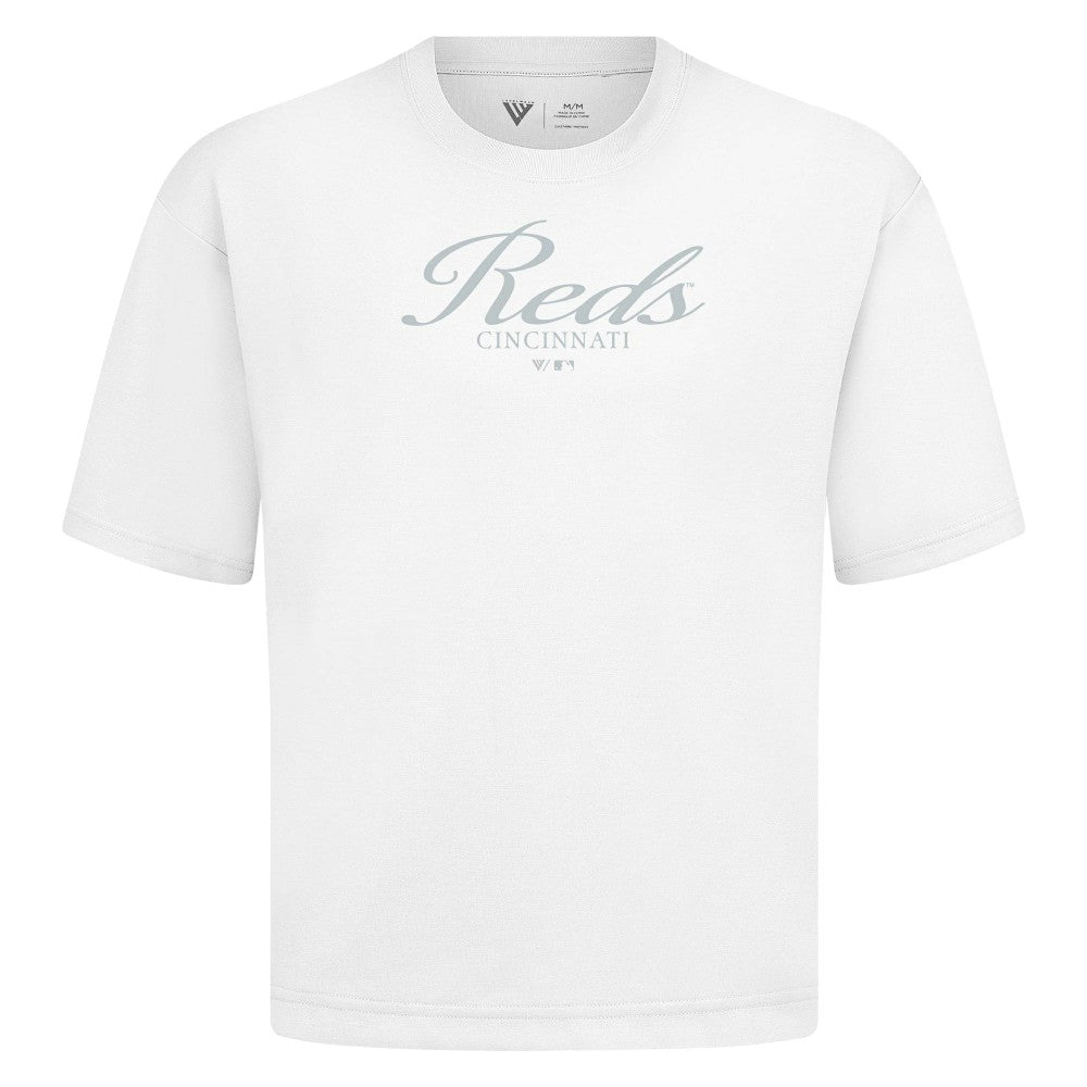 Cincinnati Reds Levelwear Ethereal Oversized Luxe Signature Knit T-Shirt - White T-shirts