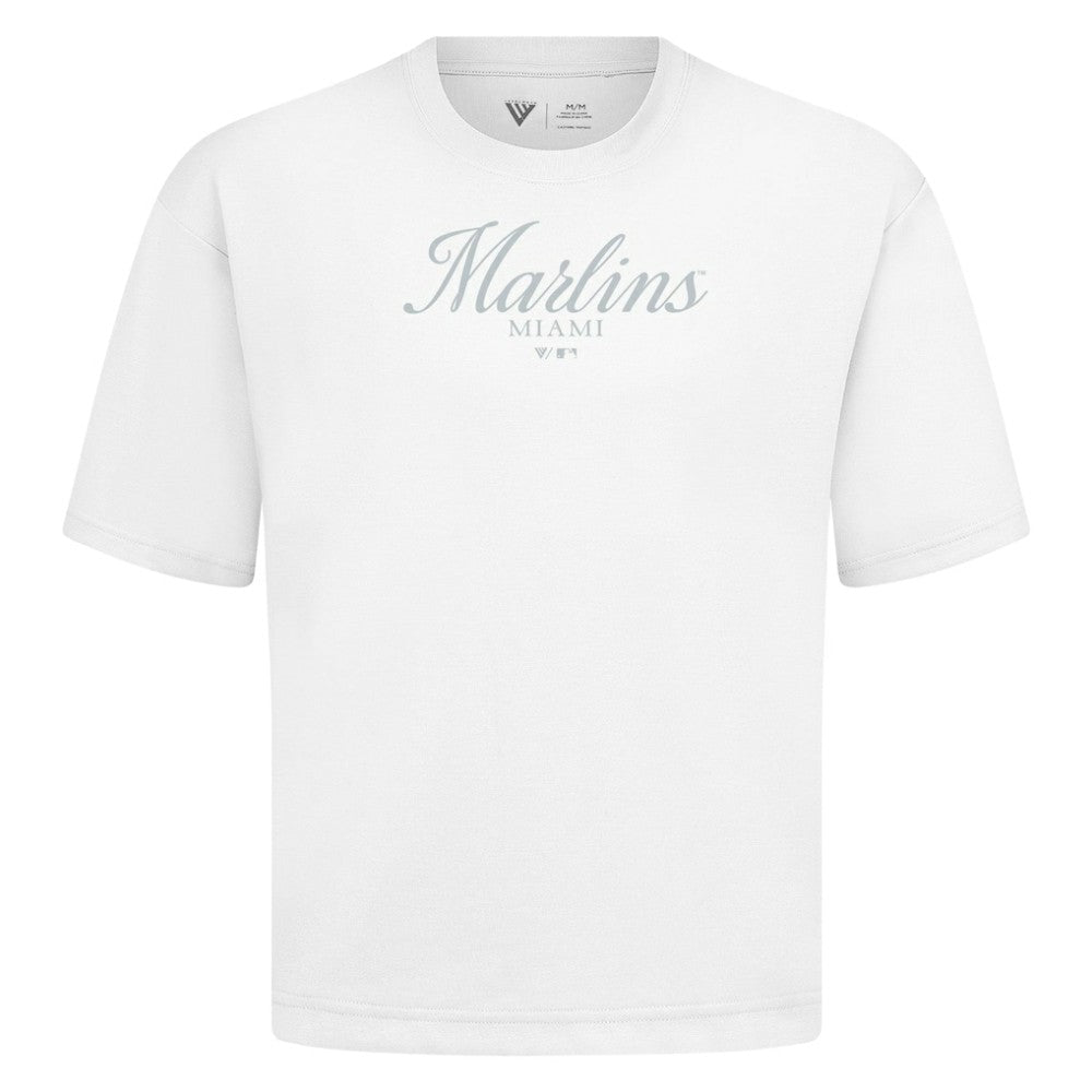 Miami Marlins Levelwear Ethereal Oversized Luxe Signature Knit T-Shirt - White T-shirts