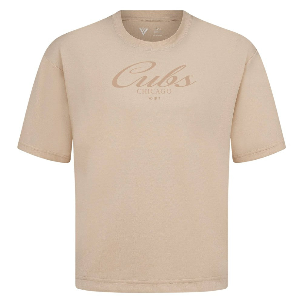 Chicago Cubs Levelwear Ethereal Oversized Luxe Signature Knit T-Shirt - Khaki T-shirts