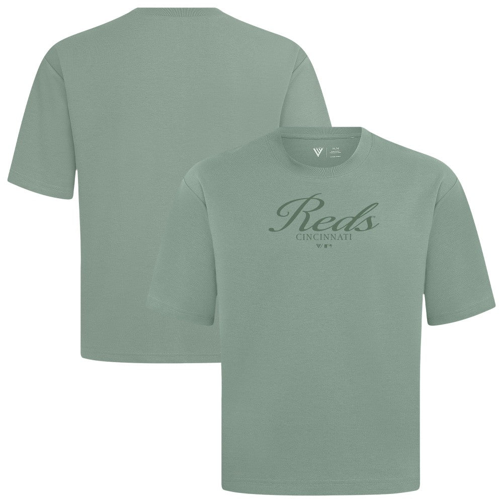 Cincinnati Reds Levelwear Ethereal Oversized Luxe Signature Knit T-Shirt - Green T-shirts