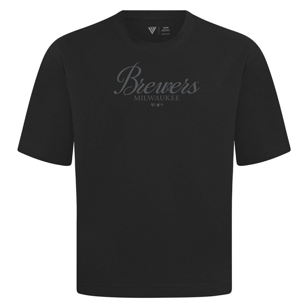 Milwaukee Brewers Levelwear Ethereal Oversized Luxe Signature Knit T-Shirt - Black T-shirts