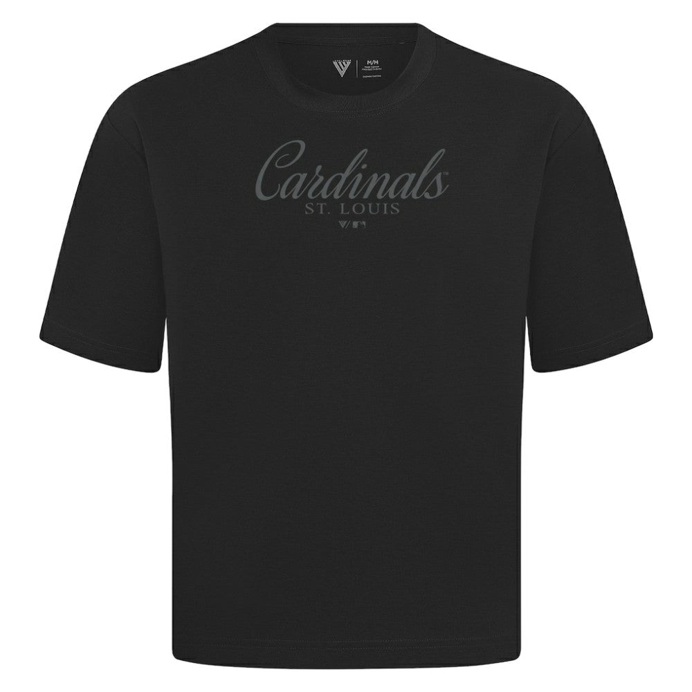 St. Louis Cardinals Levelwear Ethereal Oversized Luxe Signature Knit T-Shirt - Black T-shirts