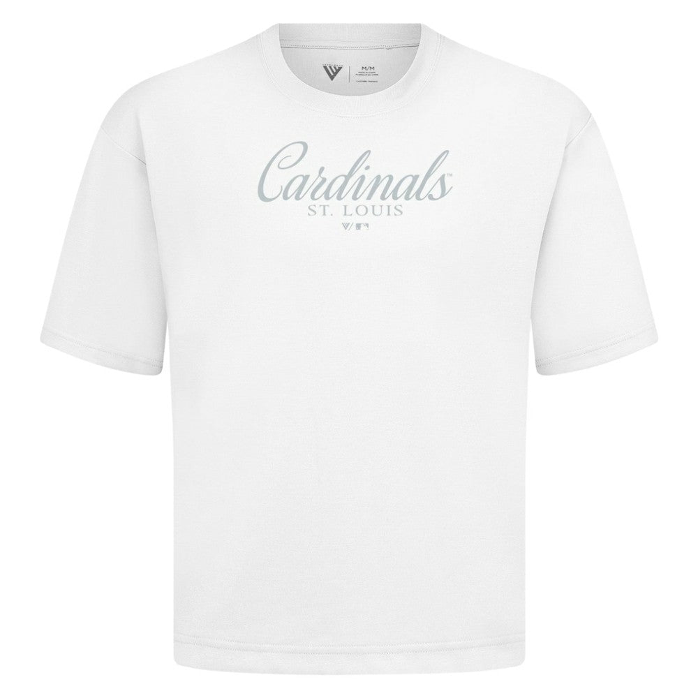 St. Louis Cardinals Levelwear Ethereal Oversized Luxe Signature Knit T-Shirt - White T-shirts