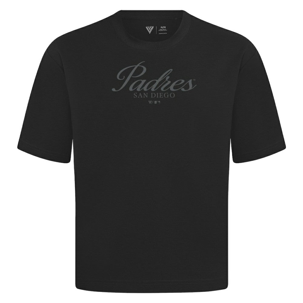 San Diego Padres Levelwear Ethereal Oversized Luxe Signature Knit T-Shirt - Black T-shirts