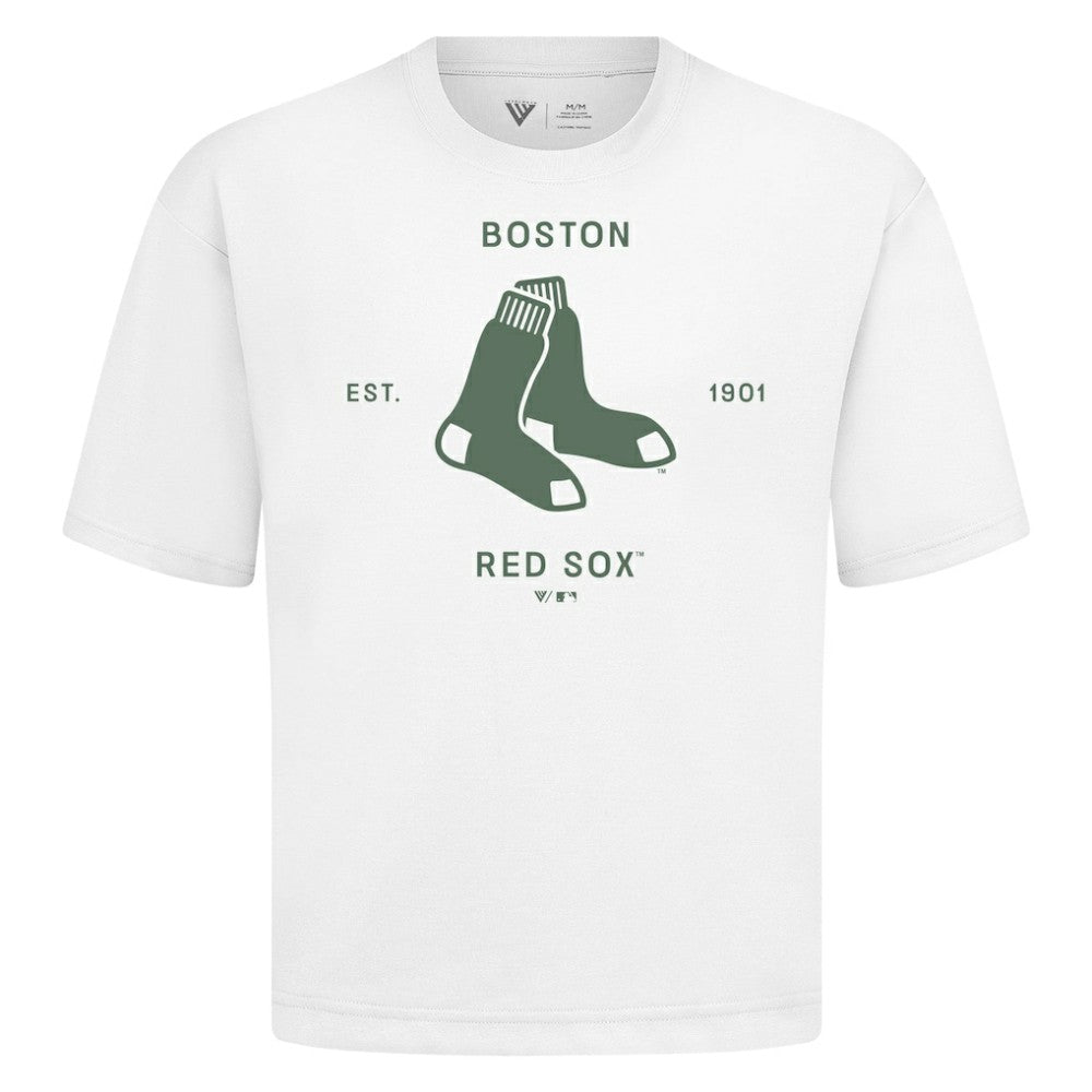 Boston Red Sox Levelwear Crossway Oversized Luxe Signature Knit T-Shirt - White T-shirts