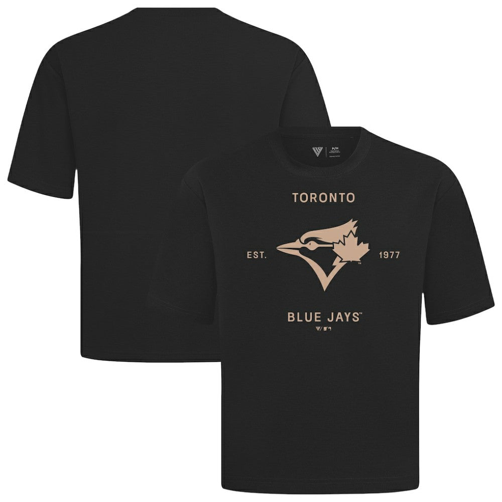 Toronto Blue Jays Levelwear Crossway Oversized Luxe Signature Knit T-Shirt - Black T-shirts