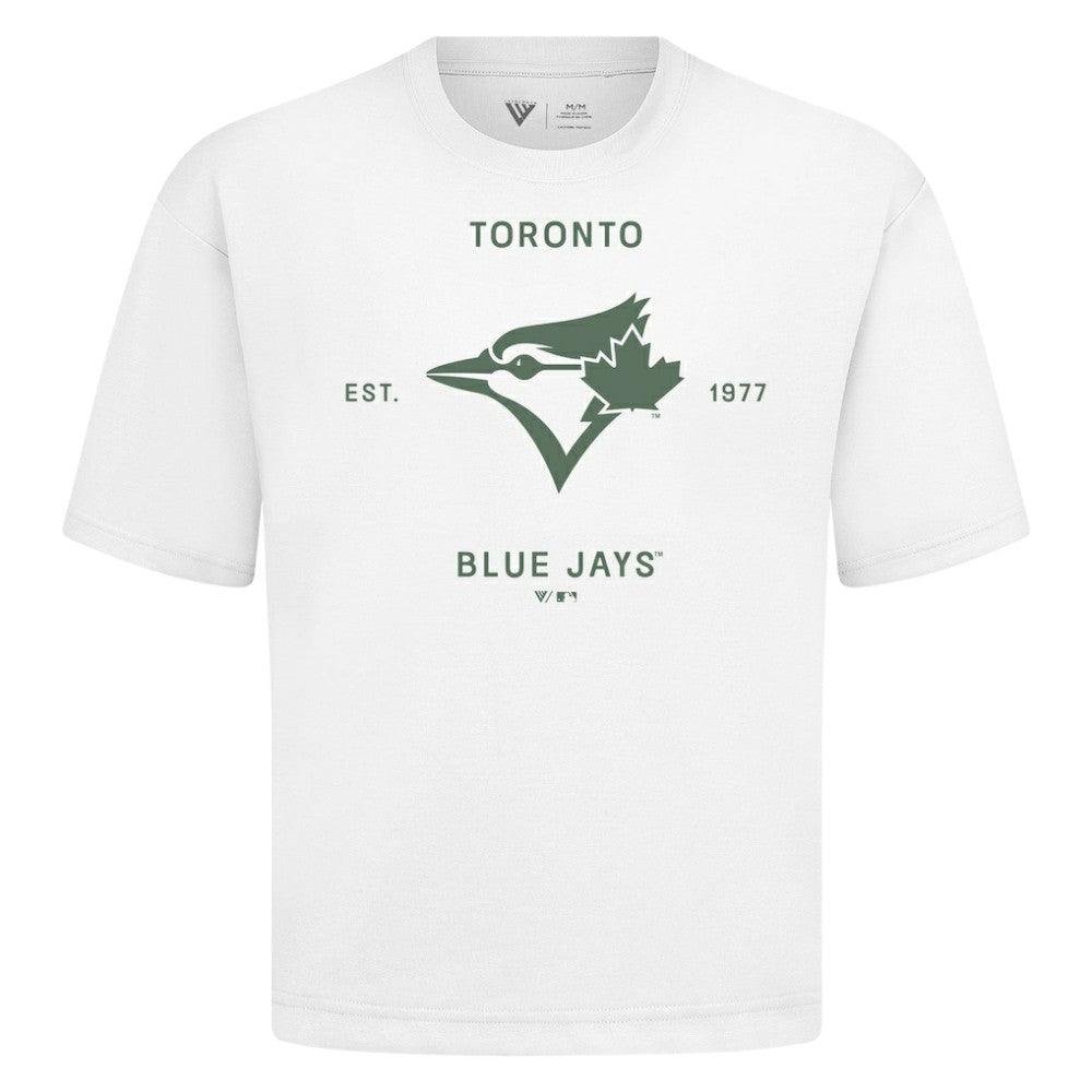 Toronto Blue Jays Levelwear Crossway Oversized Luxe Signature Knit T-Shirt - White T-shirts