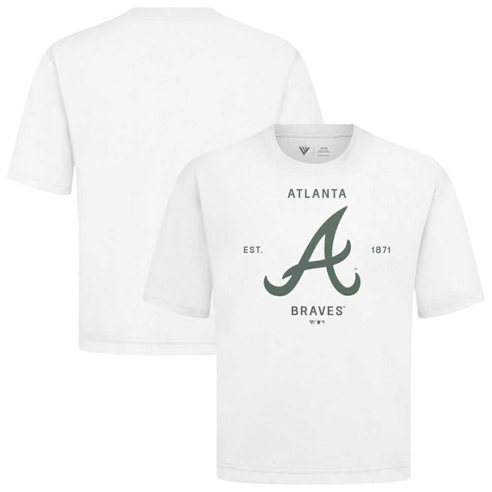 Atlanta Braves Levelwear Crossway Oversized Luxe Signature Knit T-Shirt - White T-shirts