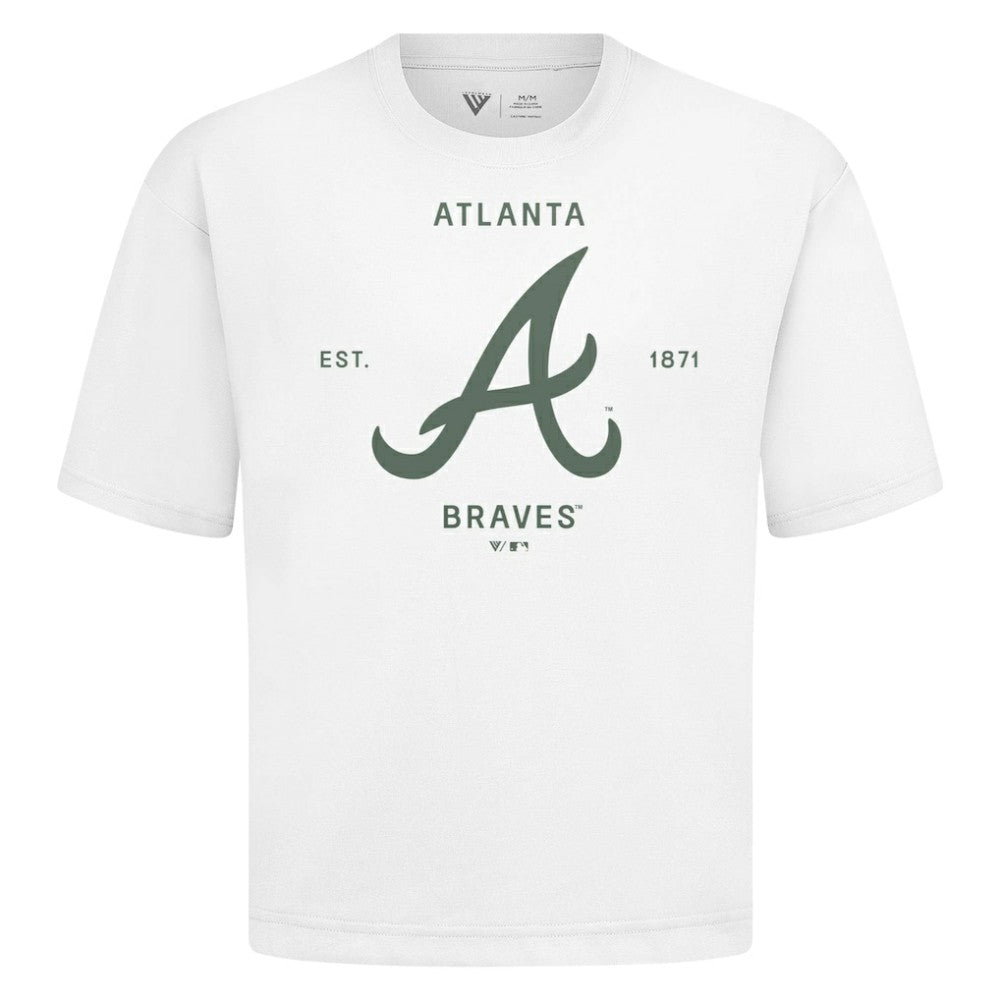 Atlanta Braves Levelwear Crossway Oversized Luxe Signature Knit T-Shirt - White T-shirts