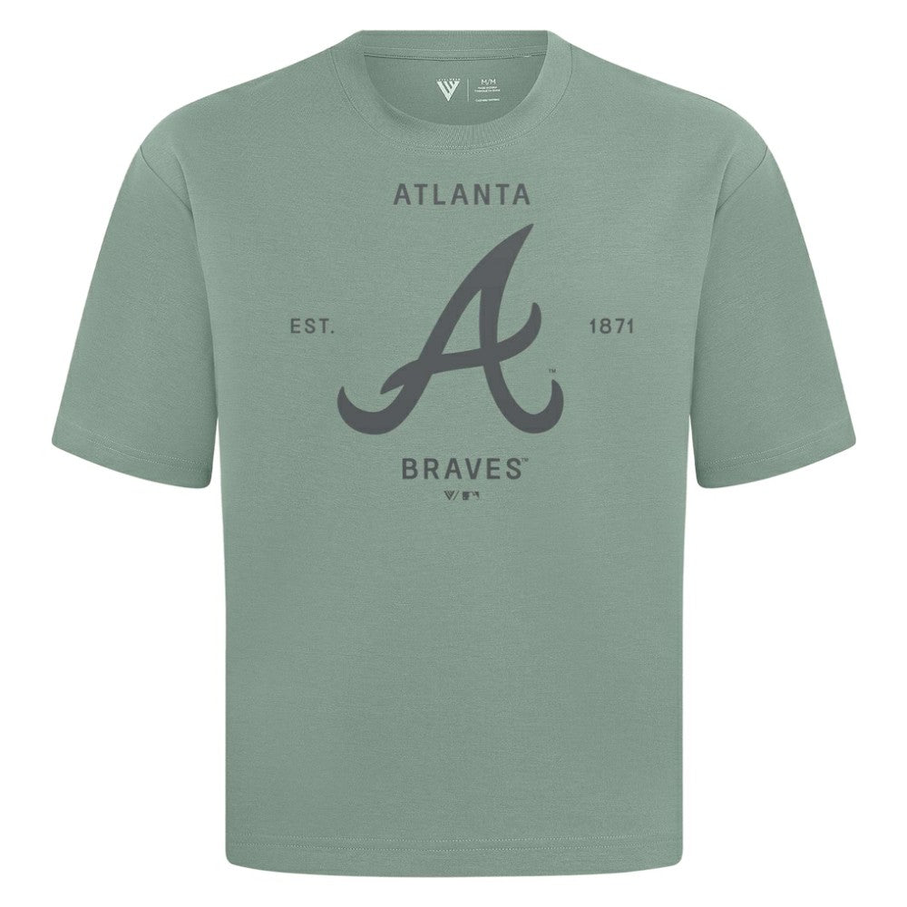 Atlanta Braves Levelwear Crossway Oversized Luxe Signature Knit T-Shirt - Green T-shirts