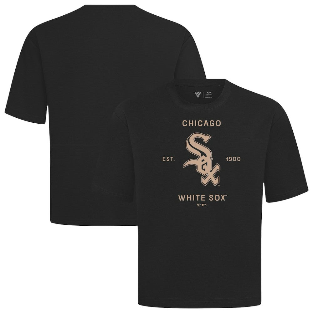 Chicago White Sox Levelwear Crossway Oversized Luxe Signature Knit T-Shirt - Black T-shirts