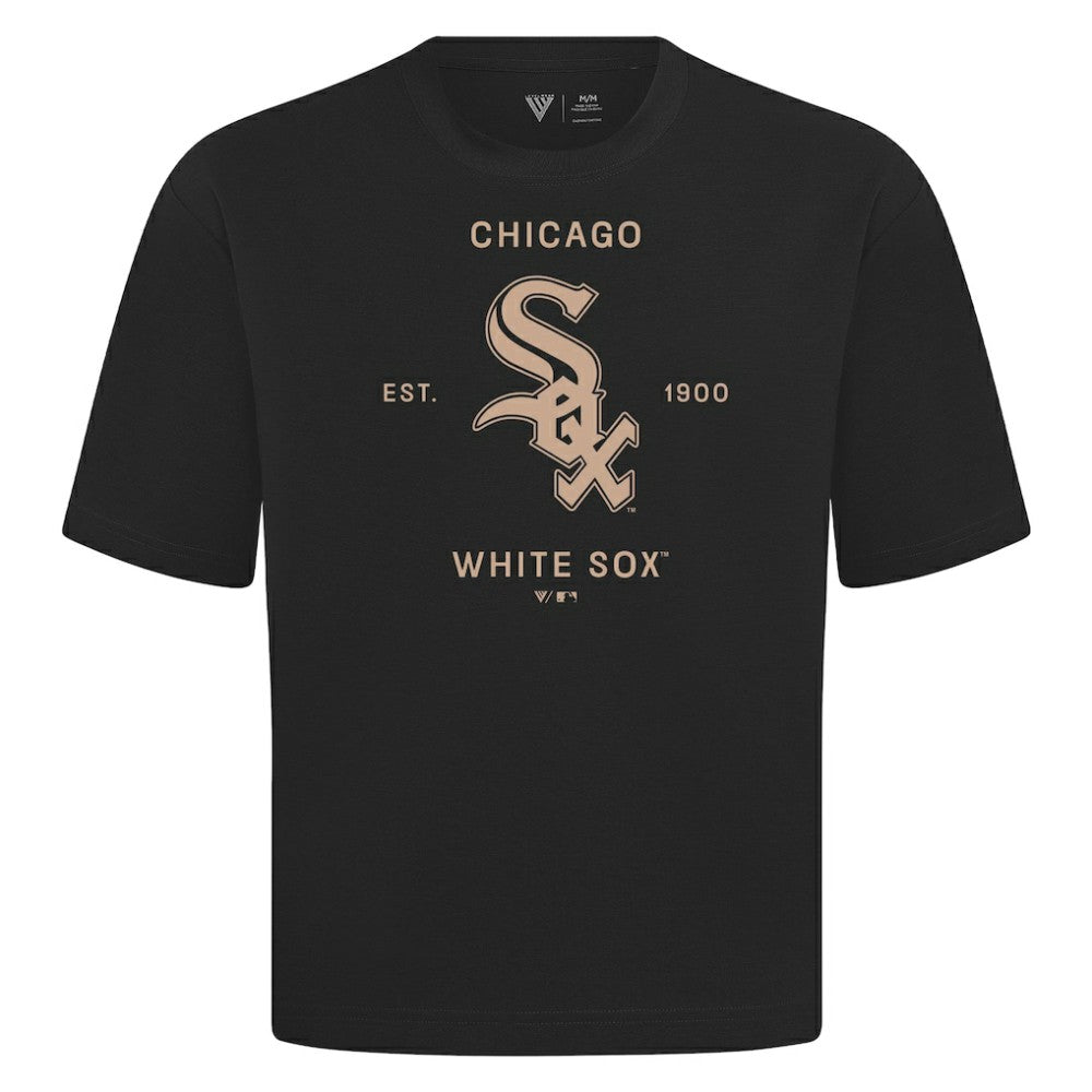 Chicago White Sox Levelwear Crossway Oversized Luxe Signature Knit T-Shirt - Black T-shirts