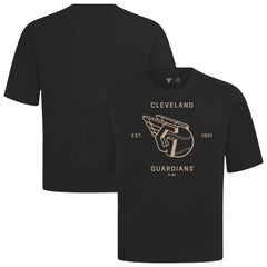 Cleveland Guardians Levelwear Crossway Oversized Luxe Signature Knit T-Shirt - Black T-shirts