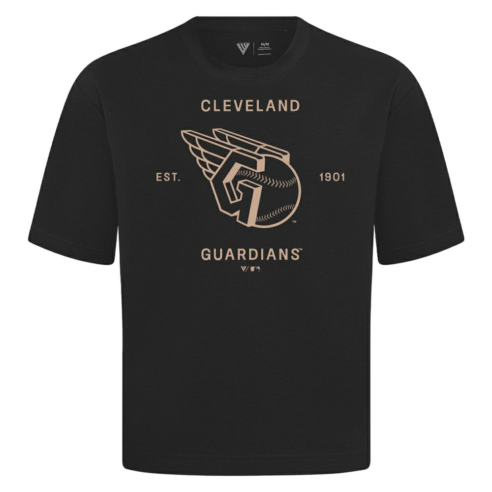Cleveland Guardians Levelwear Crossway Oversized Luxe Signature Knit T-Shirt - Black T-shirts
