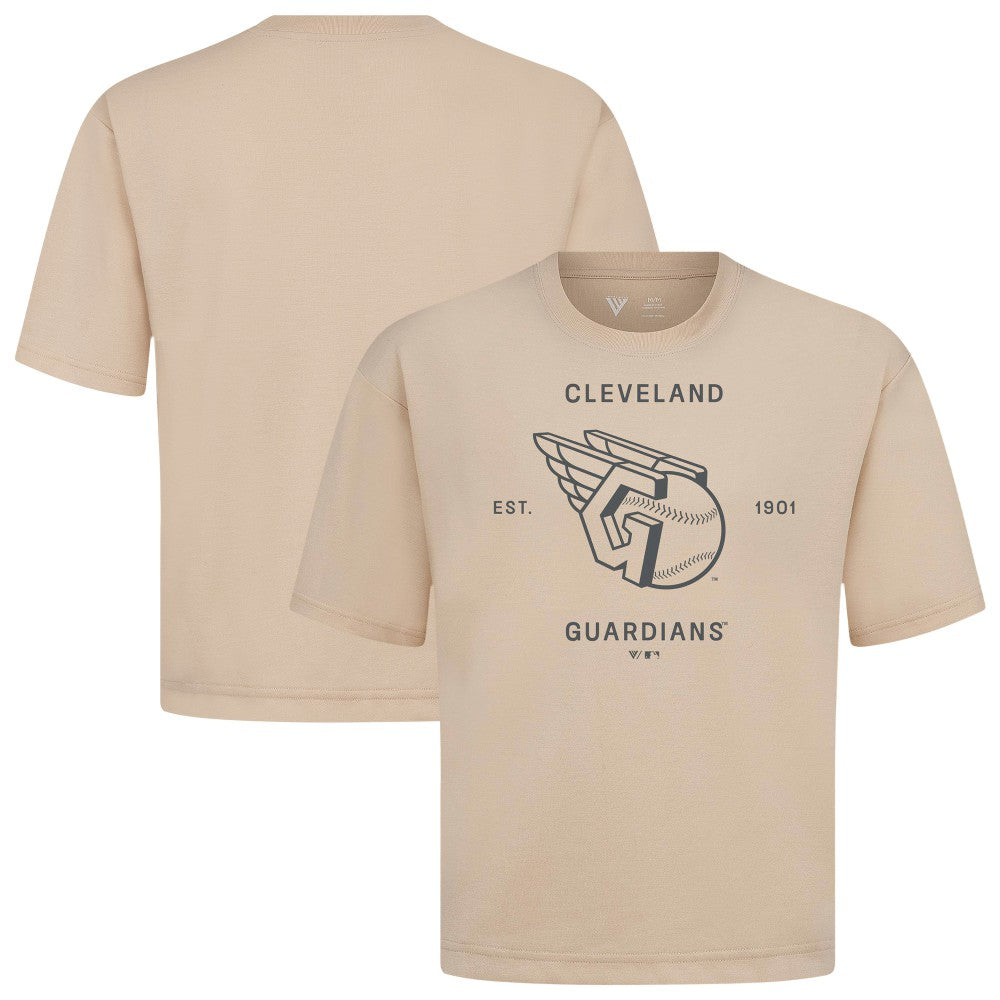 Cleveland Guardians Levelwear Crossway Oversized Luxe Signature Knit T-Shirt - Khaki T-shirts