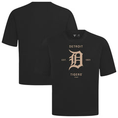 Detroit Tigers Levelwear Crossway Oversized Luxe Signature Knit T-Shirt - Black T-shirts
