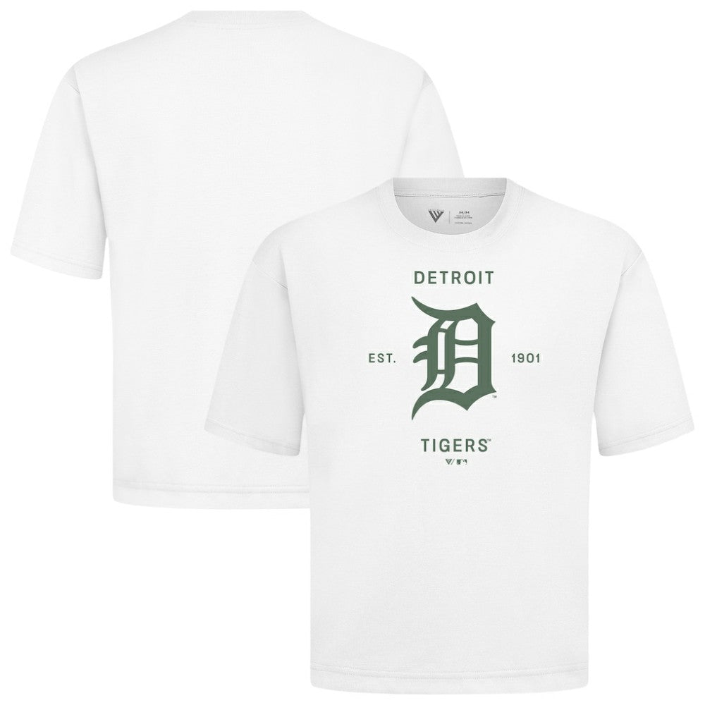 Detroit Tigers Levelwear Crossway Oversized Luxe Signature Knit T-Shirt - White T-shirts