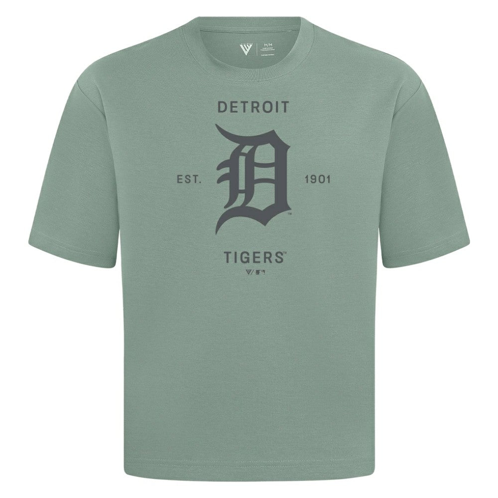 Detroit Tigers Levelwear Crossway Oversized Luxe Signature Knit T-Shirt - Green T-shirts