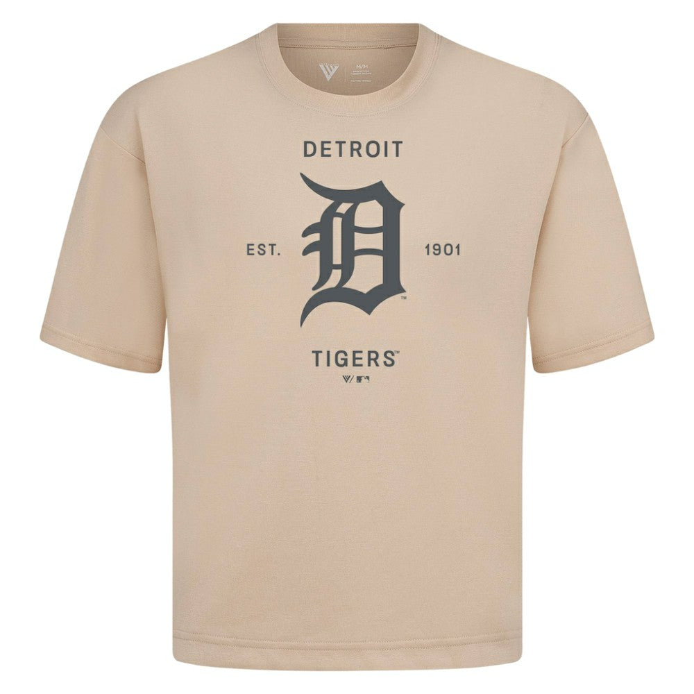 Detroit Tigers Levelwear Crossway Oversized Luxe Signature Knit T-Shirt - Khaki T-shirts