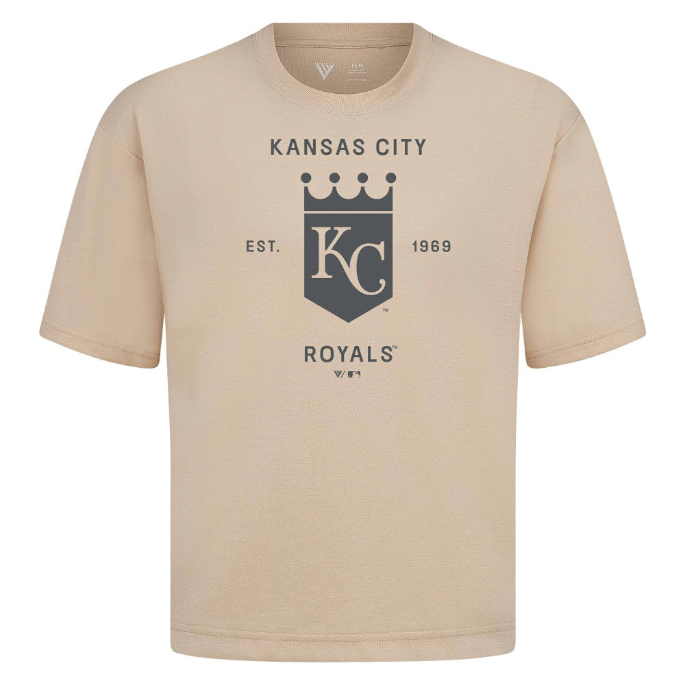 Kansas City Royals Levelwear Crossway Oversized Luxe Signature Knit T-Shirt - Khaki T-shirts