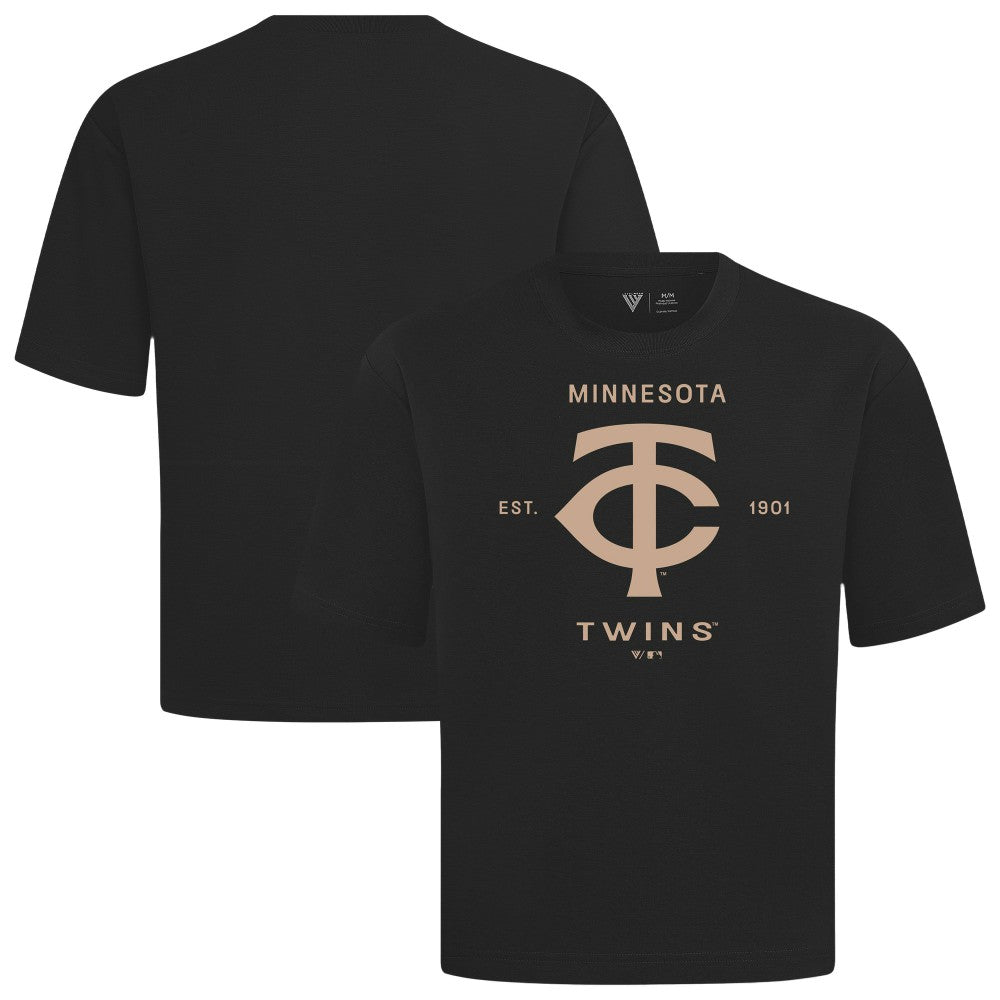 Minnesota Twins Levelwear Crossway Oversized Luxe Signature Knit T-Shirt - Black T-shirts