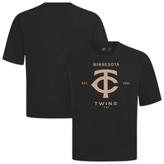 Minnesota Twins Levelwear Crossway Oversized Luxe Signature Knit T-Shirt - Black T-shirts