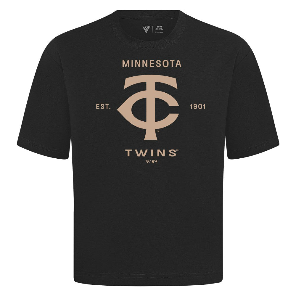Minnesota Twins Levelwear Crossway Oversized Luxe Signature Knit T-Shirt - Black T-shirts