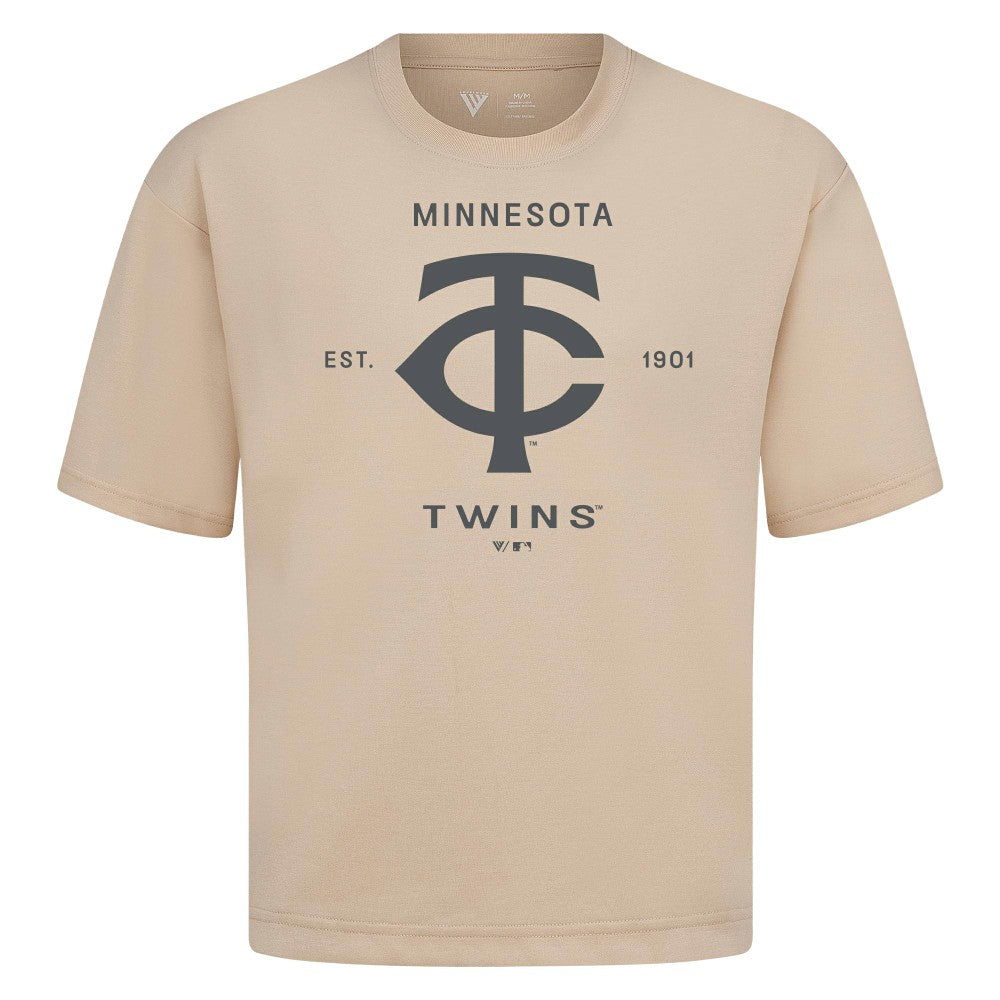 Minnesota Twins Levelwear Crossway Oversized Luxe Signature Knit T-Shirt - Khaki T-shirts
