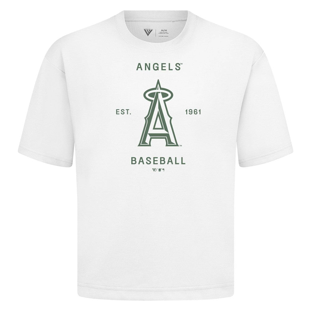 Los Angeles Angels Levelwear Crossway Oversized Luxe Signature Knit T-Shirt - White T-shirts