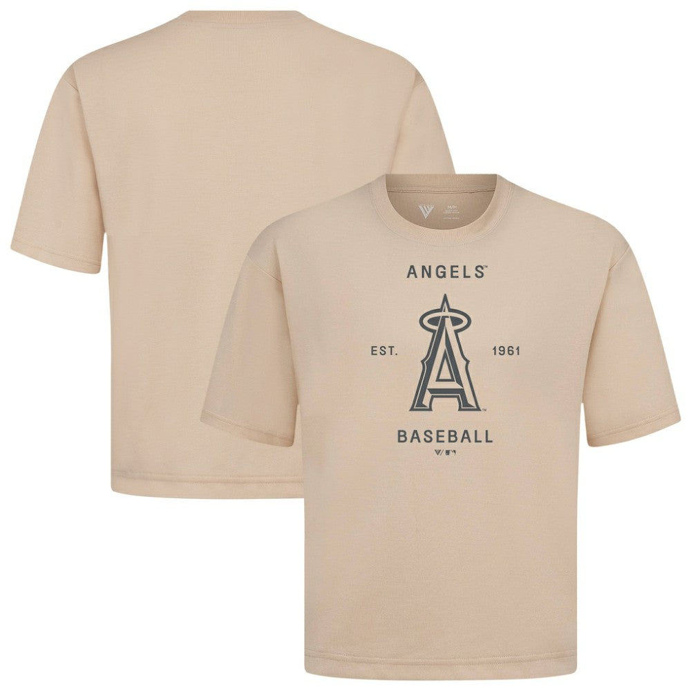 Los Angeles Angels Levelwear Crossway Oversized Luxe Signature Knit T-Shirt - Khaki T-shirts