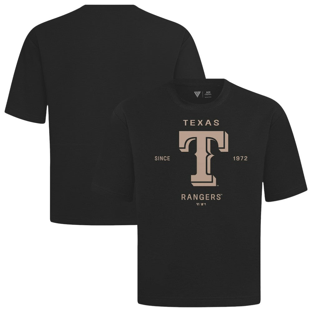 Texas Rangers Levelwear Crossway Oversized Luxe Signature Knit T-Shirt - Black T-shirts