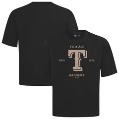 Texas Rangers Levelwear Crossway Oversized Luxe Signature Knit T-Shirt - Black T-shirts